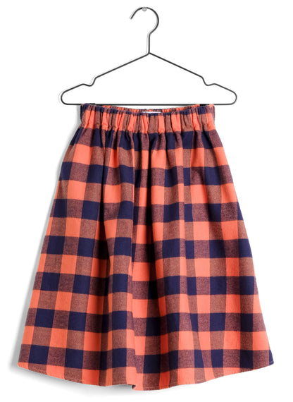 女童红色格子中长短裙
