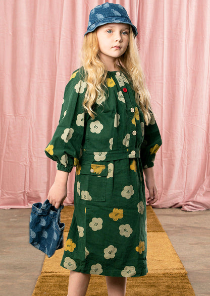 女童绿色花朵印花短裙