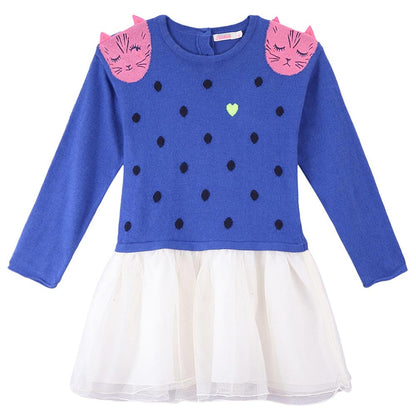 Girls Blue & White Tulle Jersey Dress