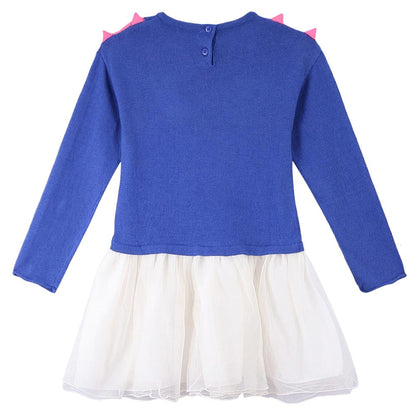 Girls Blue & White Tulle Jersey Dress