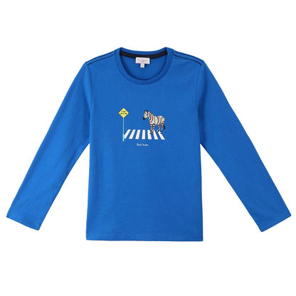 Boys Blue Zebra Printed Trims Cotton T-Shirt