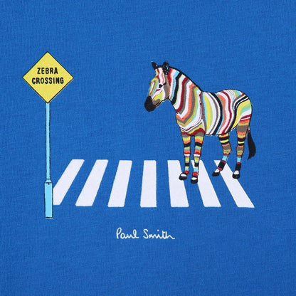 Boys Blue Zebra Printed Trims Cotton T-Shirt