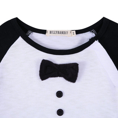 Baby Boys White Cotton T-Shirt With Black Cuffs