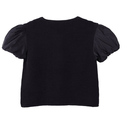 Girls Black Striped Knitted Sleeveless Cardigan