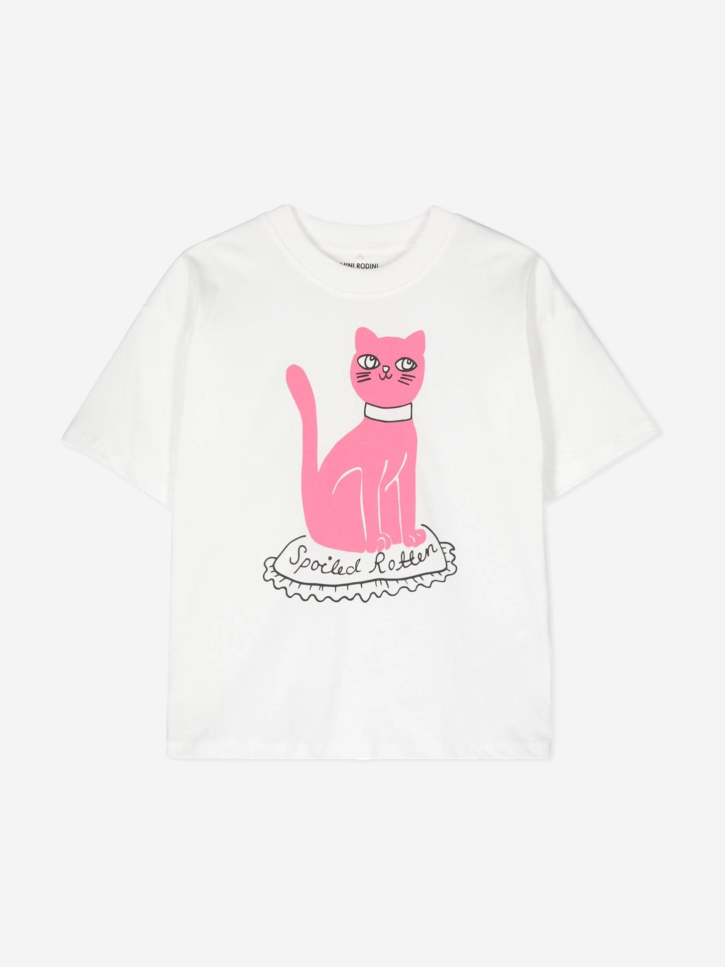 Mini Rodini Kids 白色猫咪 T 恤