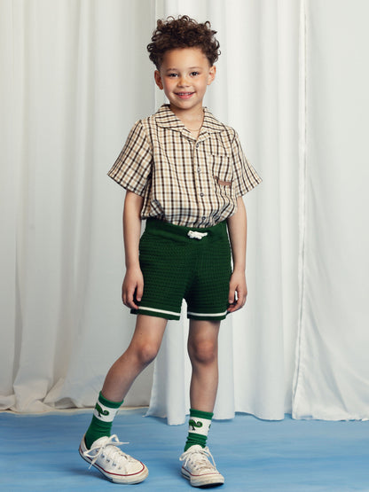 Kids Lizard Patch Crochet Knit Shorts in Green