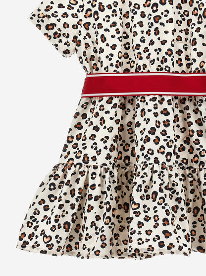 Girls Leopard Shirt Dress in Beige