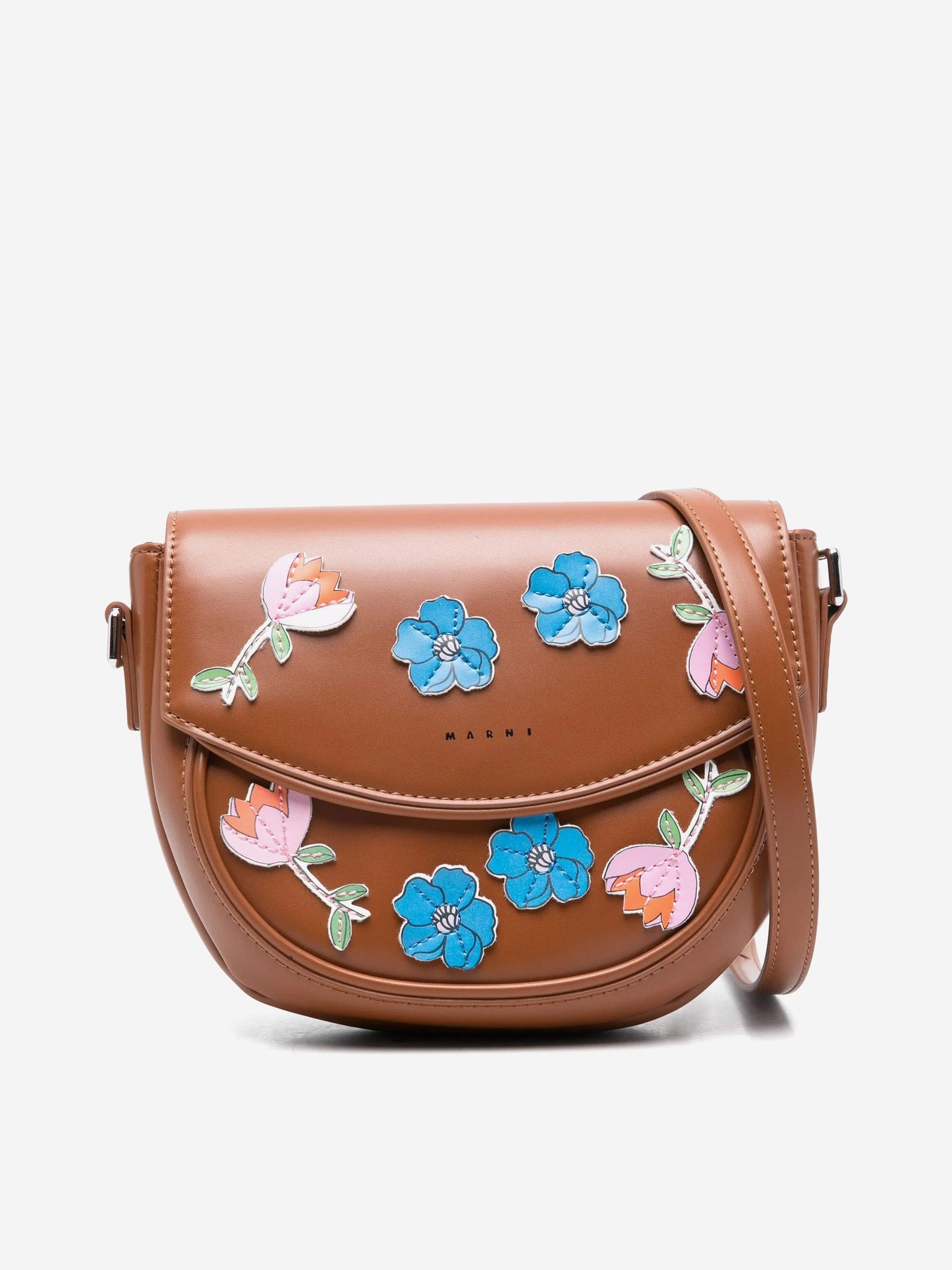 Girls Faux Leather Flower Smile Bag in Brown