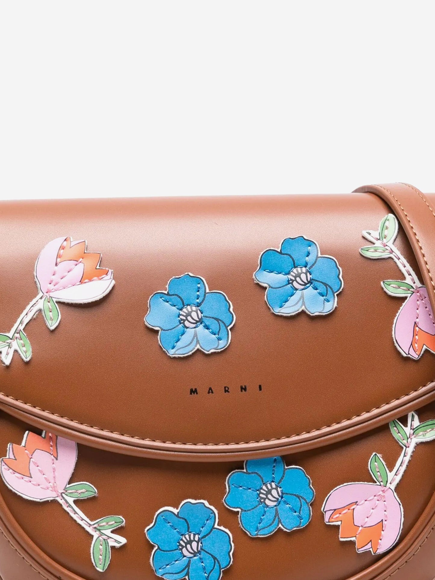 Girls Faux Leather Flower Smile Bag in Brown
