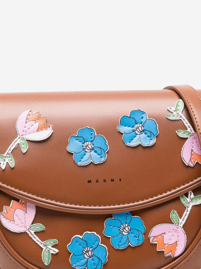 Girls Faux Leather Flower Smile Bag in Brown