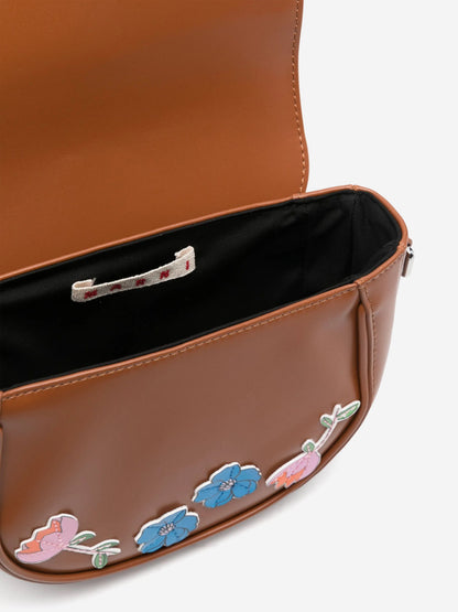 Girls Faux Leather Flower Smile Bag in Brown