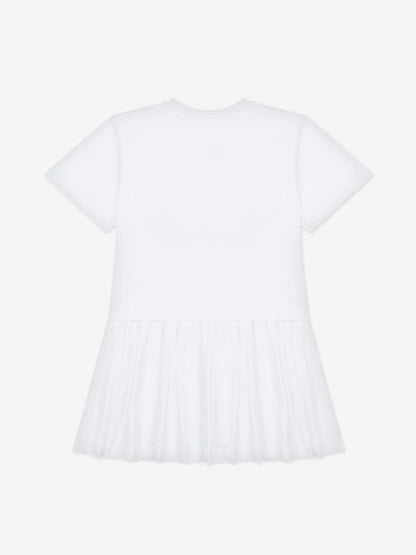 Girls Teddy Bear Logo Dress in White