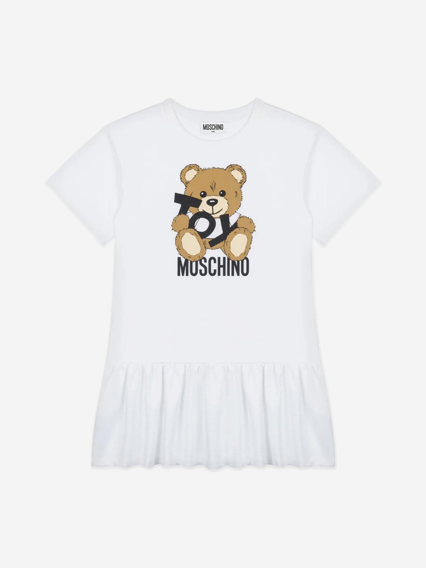 Girls Teddy Bear Logo Dress in White