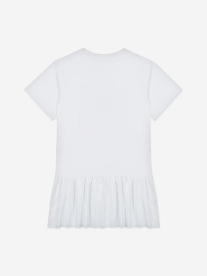 Girls Teddy Bear Logo Dress in White