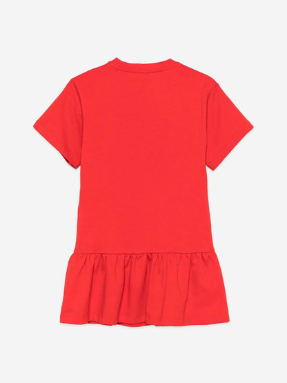 Girls Teddy Bear Logo Dress in Red