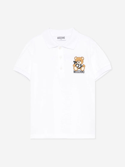 Boys Teddy Bear Polo Shirt in White