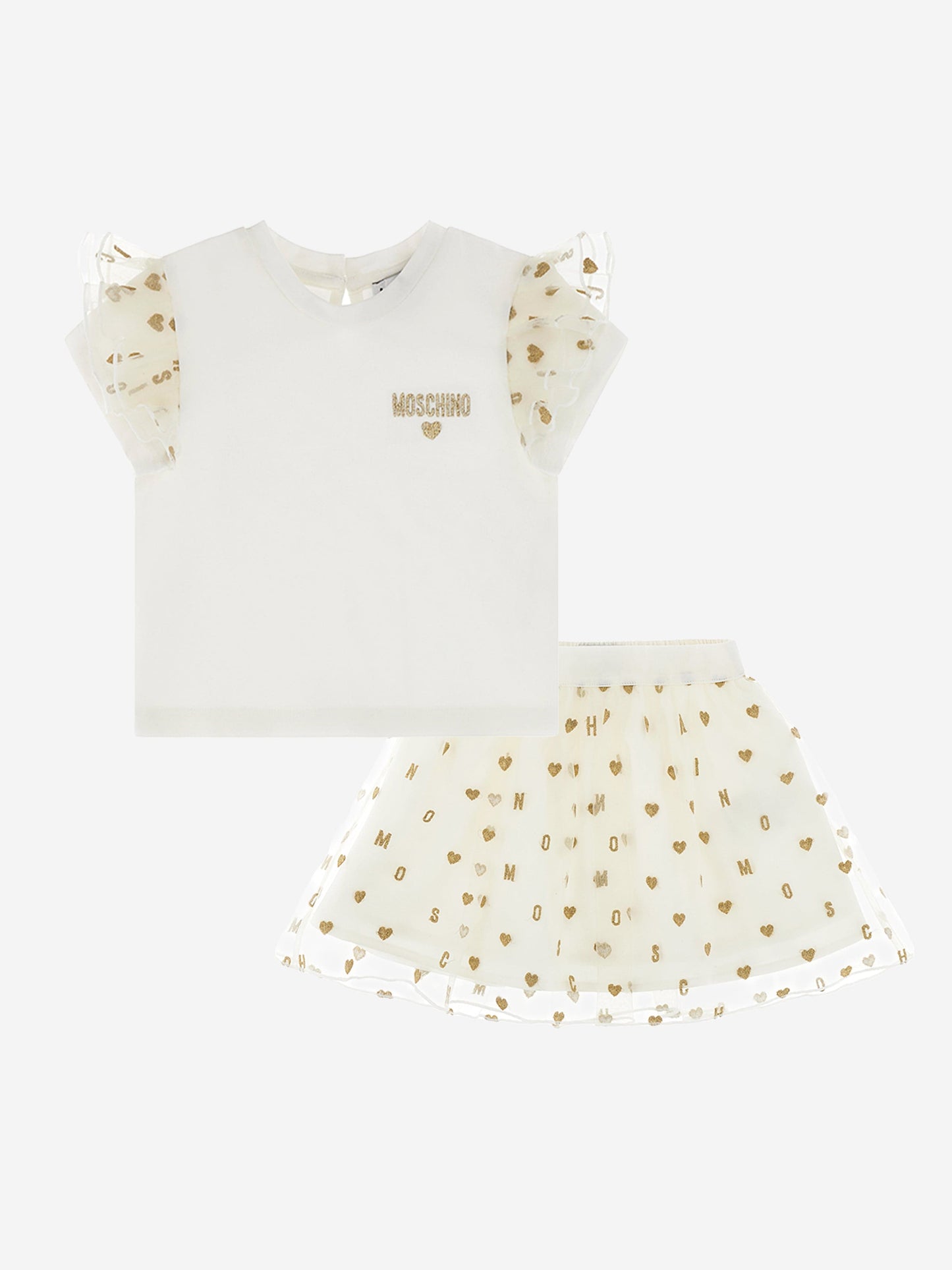Baby Girls Hearts Skirt Set in Ivory