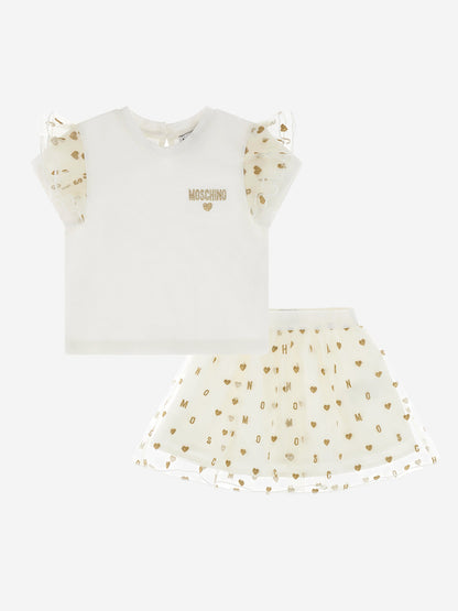 Baby Girls Hearts Skirt Set in Ivory