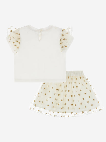 Baby Girls Hearts Skirt Set in Ivory
