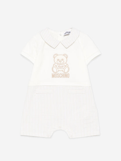 Baby Boys Teddy Bear Romper in Ivory