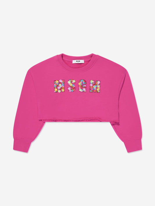 MSGM 女童短款徽标运动衫（粉色）