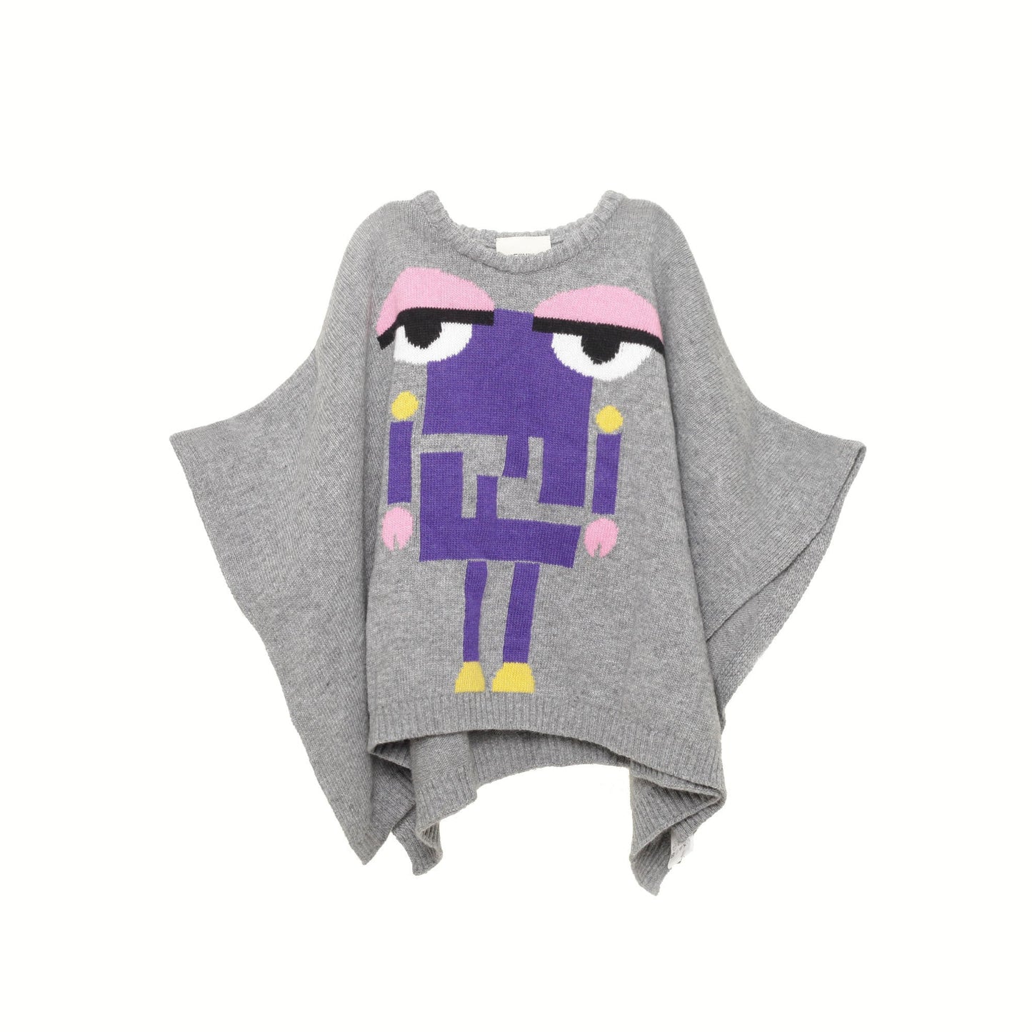 Girls Grey Fancy Pattern Trims Knitted Cape
