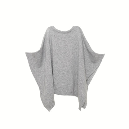 Girls Grey Fancy Pattern Trims Knitted Cape