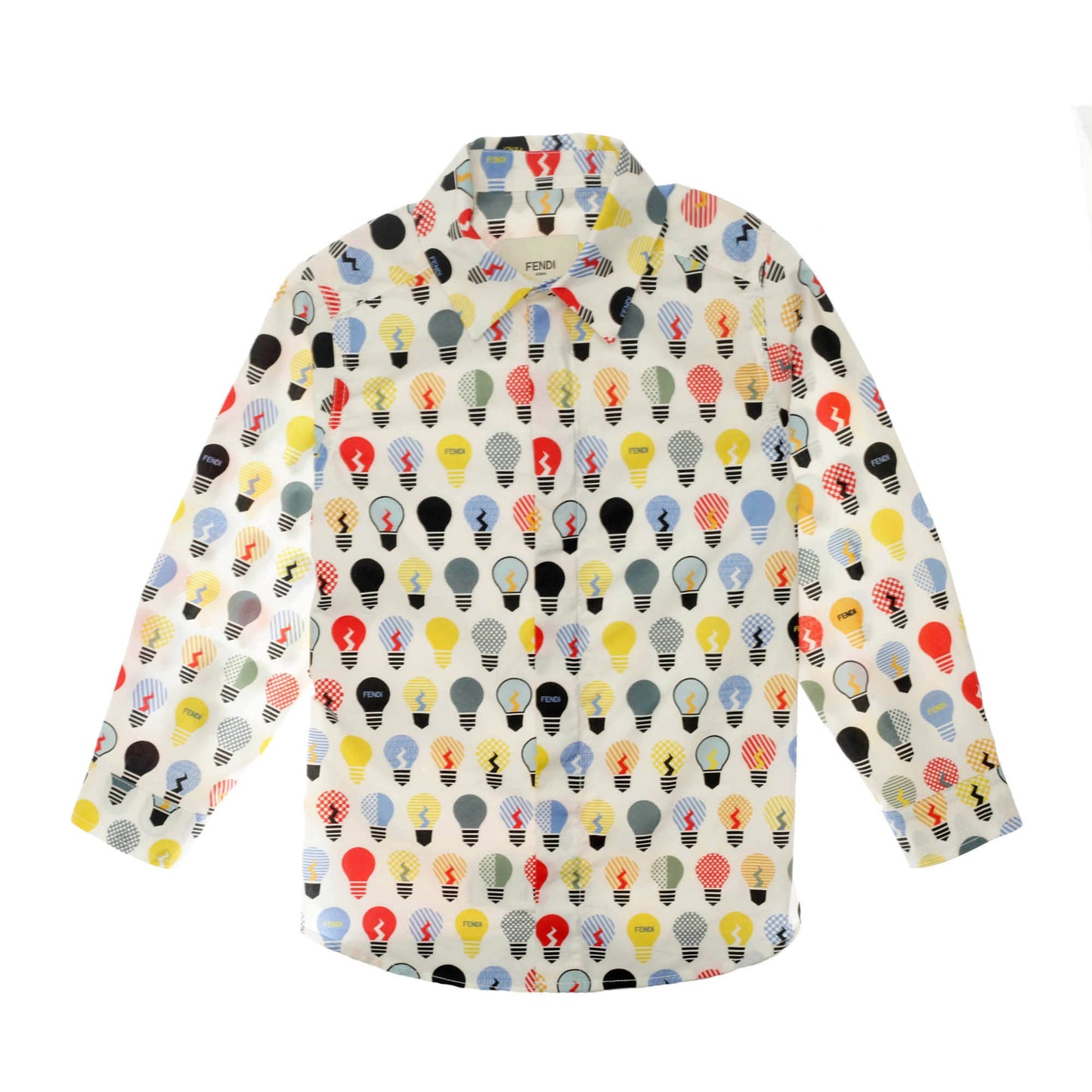 Boys White Lightbulb Printed Cotton Shirt