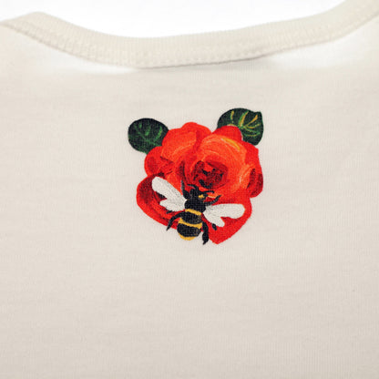 Baby Girls White Cotton T-Shirt With Flower Print Trims