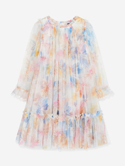 Girls Tulle Mariannes Floral Dress in White