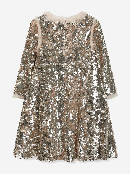 Needle & Thread Girls Hallie Sequin Dress in Silver