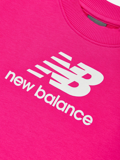 New Balance 女童法式毛圈布堆叠徽标运动衫（粉色）
