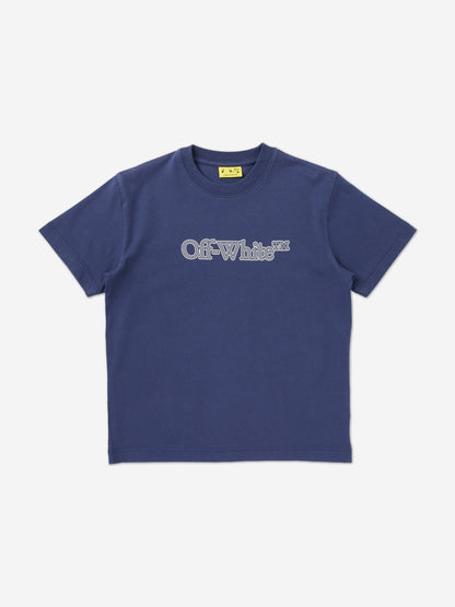 Off-White Boys Big Bookish Reflective Logo T-Shirt in Blue