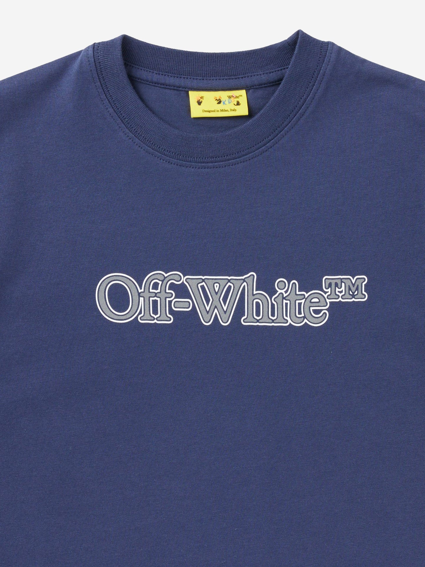 Off-White Boys Big Bookish Reflective Logo T-Shirt in Blue