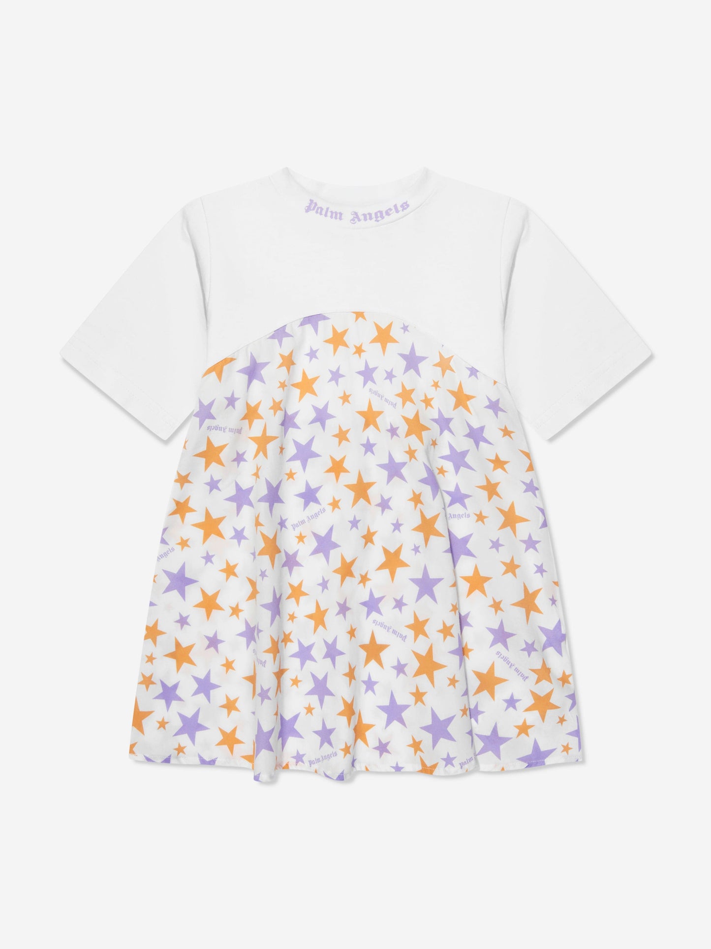 Palm Angels 女童 AOP PA Stars T 恤连衣裙（白色）