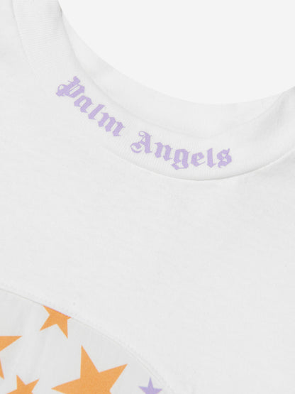 Palm Angels 女童 AOP PA Stars T 恤连衣裙（白色）