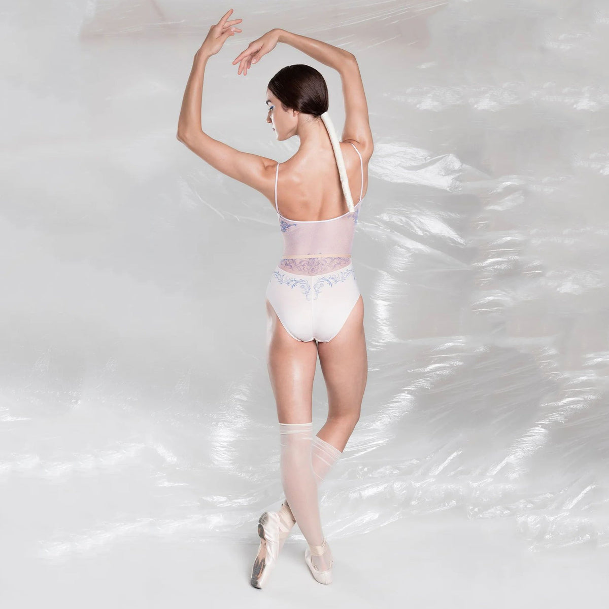 女童珍珠粉"JUNIOR PORCELAIN SKIN"芭蕾舞连体衣(J252LE08VC/pearl blush/cobalt blue)