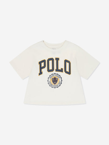 女童白色校队 Polo T 恤