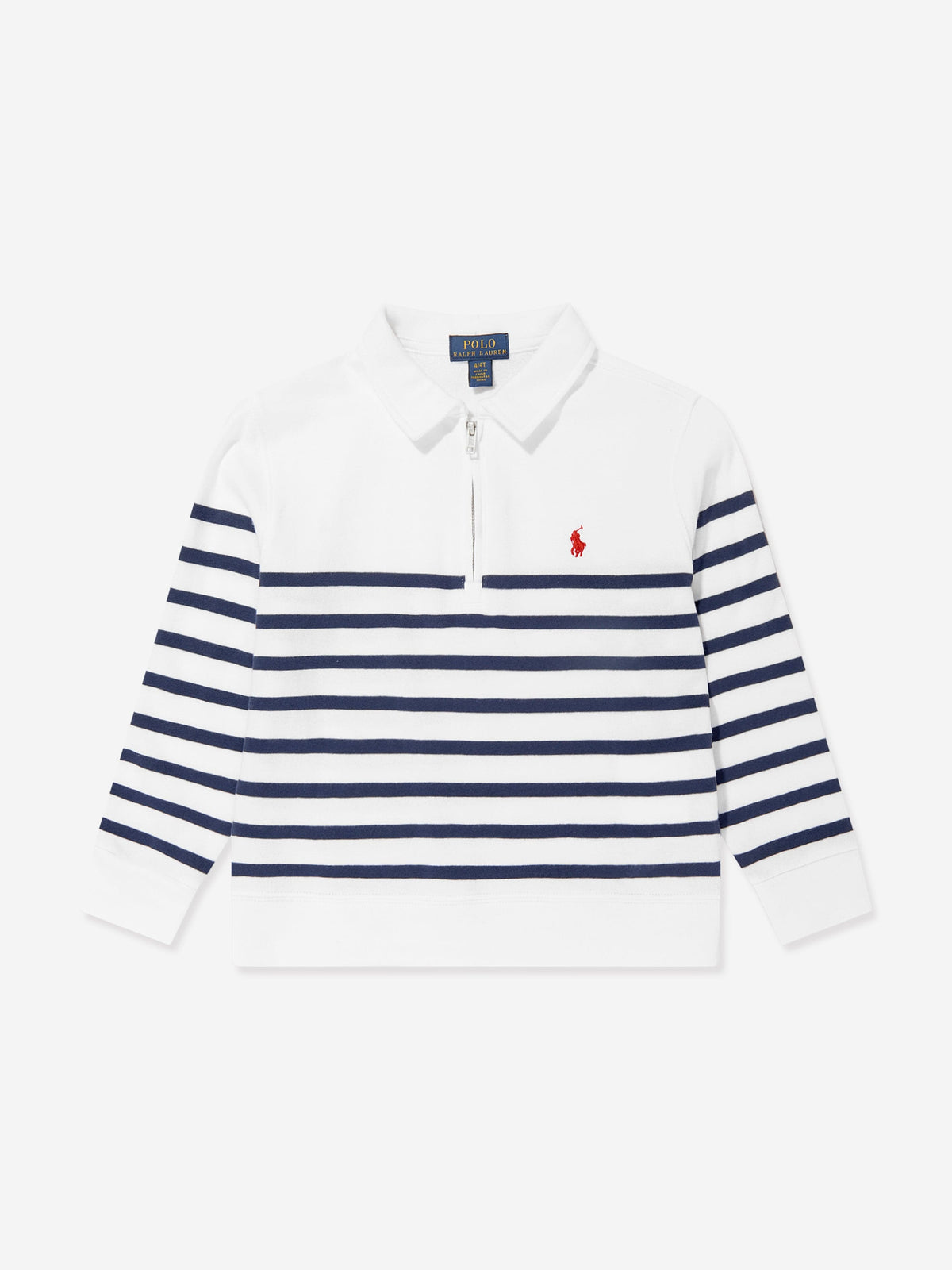 Ralph Lauren 男童白色半拉链条纹运动衫
