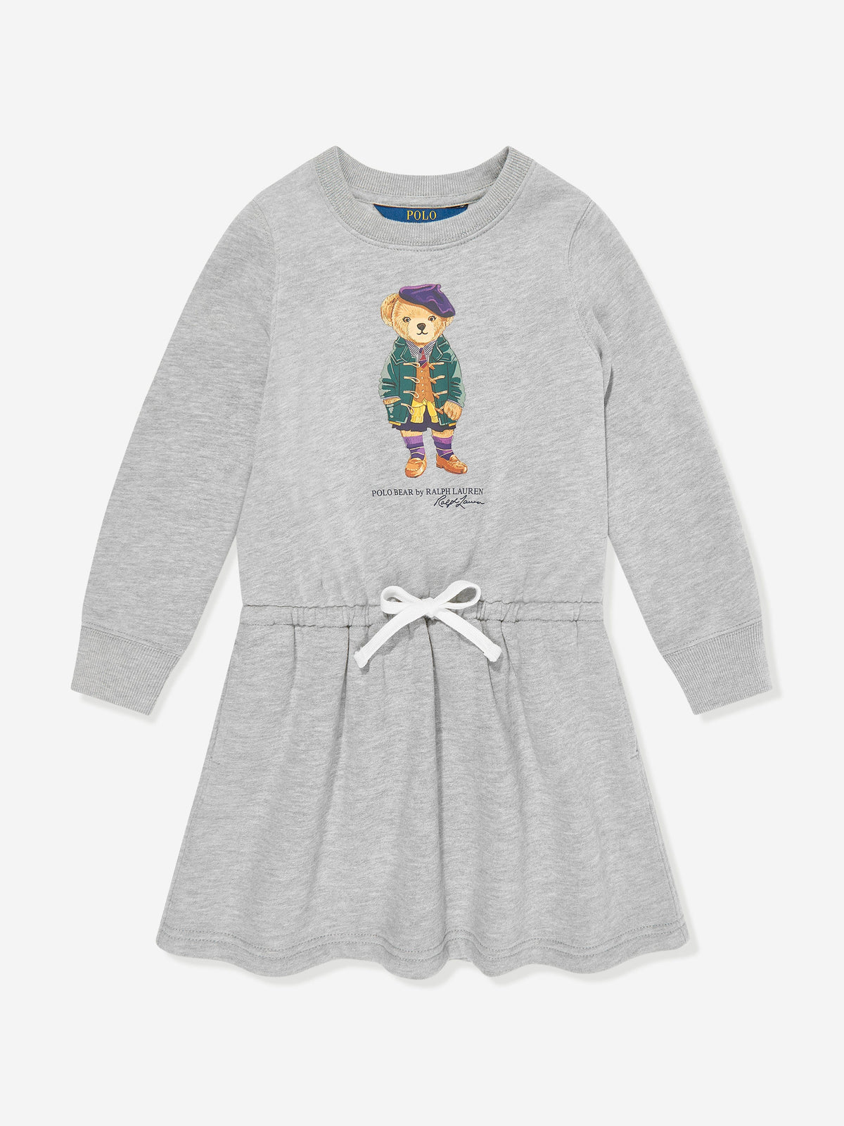 Ralph Lauren Girls Bear Fleece Dress in Grey