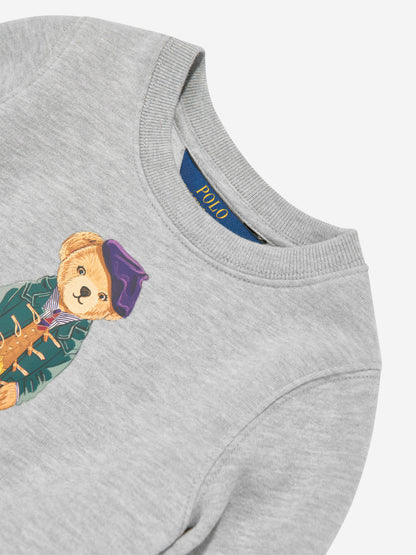 Ralph Lauren Girls Bear Fleece Dress in Grey