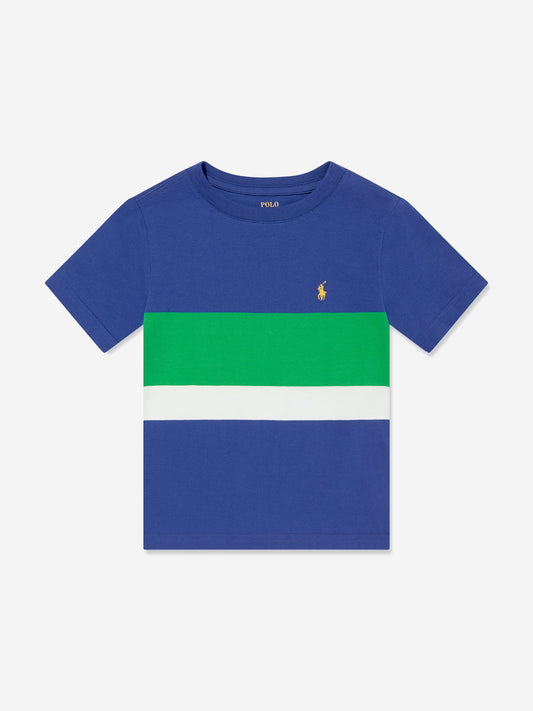 Ralph Lauren Boys Striped Logo T-Shirt in Blue