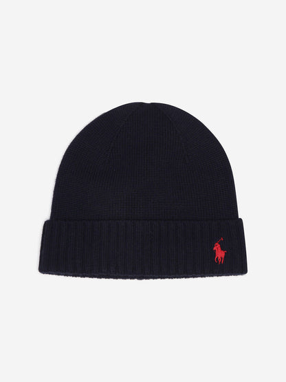 Ralph Lauren Boys Merino Wool Beanie Hat in Navy