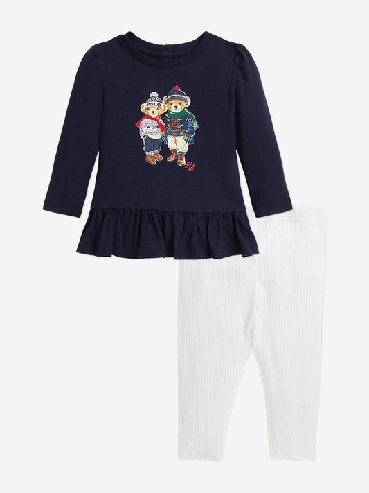 Ralph Lauren Baby Girls Bear Leggings Set in Navy