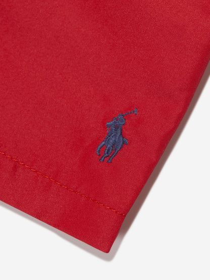 Ralph Lauren 男童红色徽标泳裤
