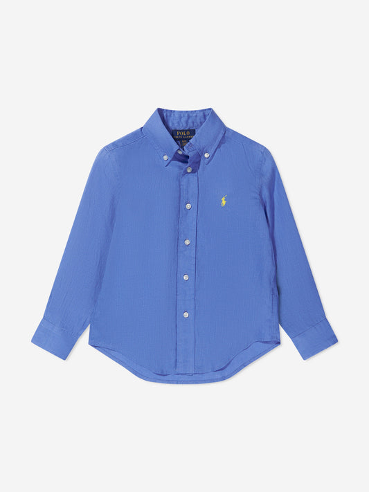 Ralph Lauren 男童蓝色亚麻徽标衬衫