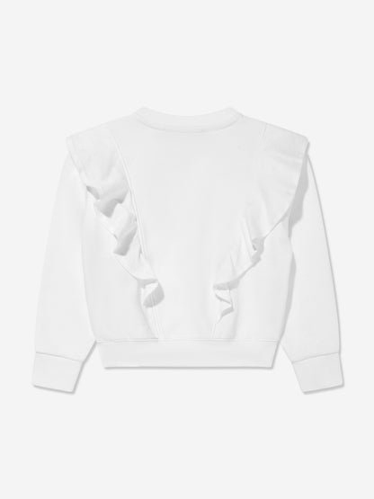 Girls Ruffle Sweatshirt in White