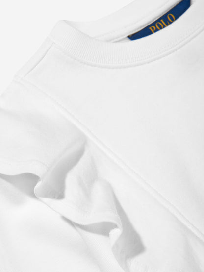 Girls Ruffle Sweatshirt in White