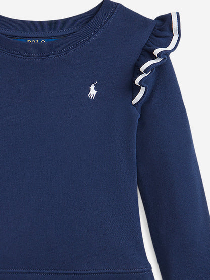 Girls Ruffle Sweater Dress in Navy