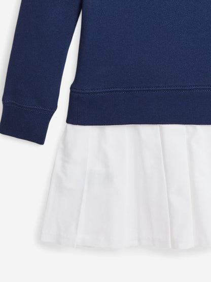 Girls Ruffle Sweater Dress in Navy